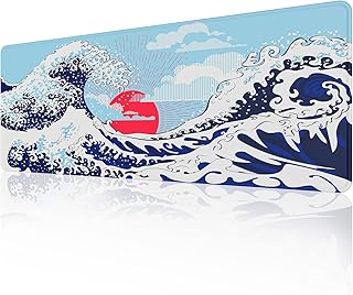 EFISH Japan Art Kanagawa Surfing Mouse Pad (31.5 × 11.8 × 0.12 inch) Extended Large Mouse Mat Desk Pad, Stitched Edges Mousepad,Non-Slip Rubber Base,Keyboard Pad,Gaming Mouse Pad XL.