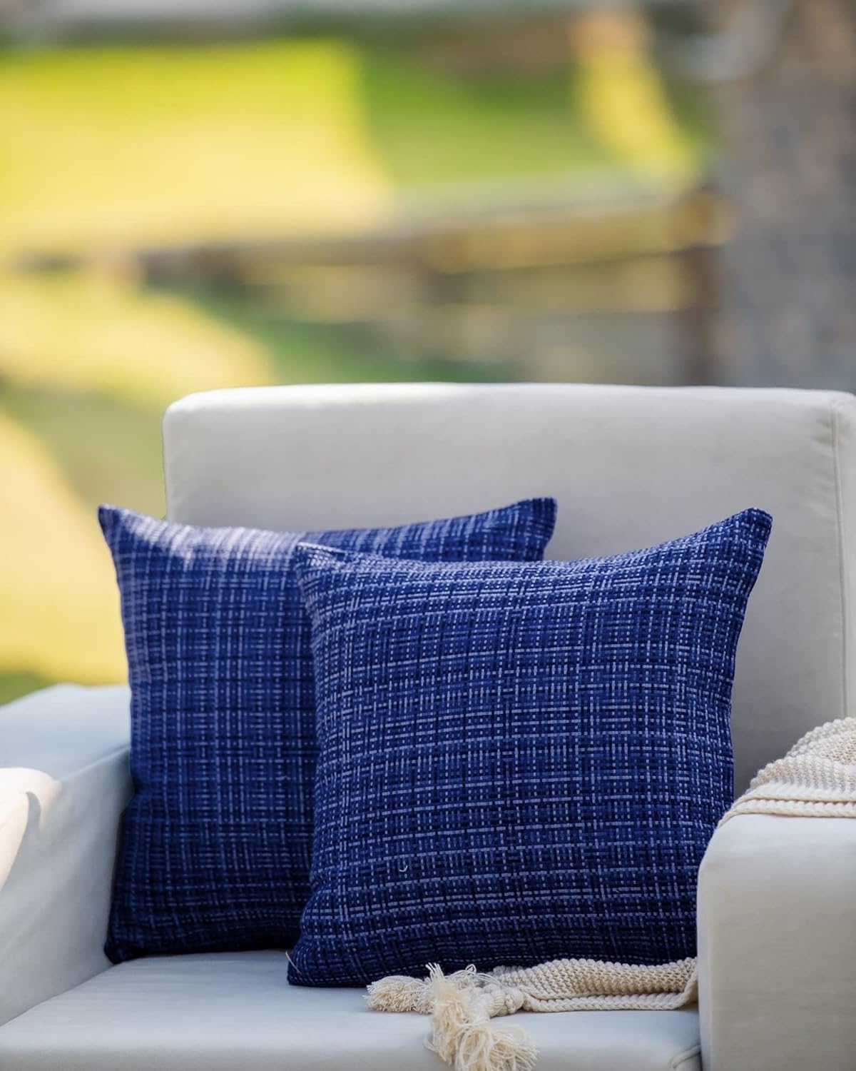 HPUK Farmhouse Outdoor Waterproof Throw Pillow Covers Pack of 2, 18x18 Inch Decorative Garden Cushion Covers for Patio Tent Balcony Bench Tent Couch Sofa, Solid Accent Pillow Covers, Navy : Patio, Lawn & Garden