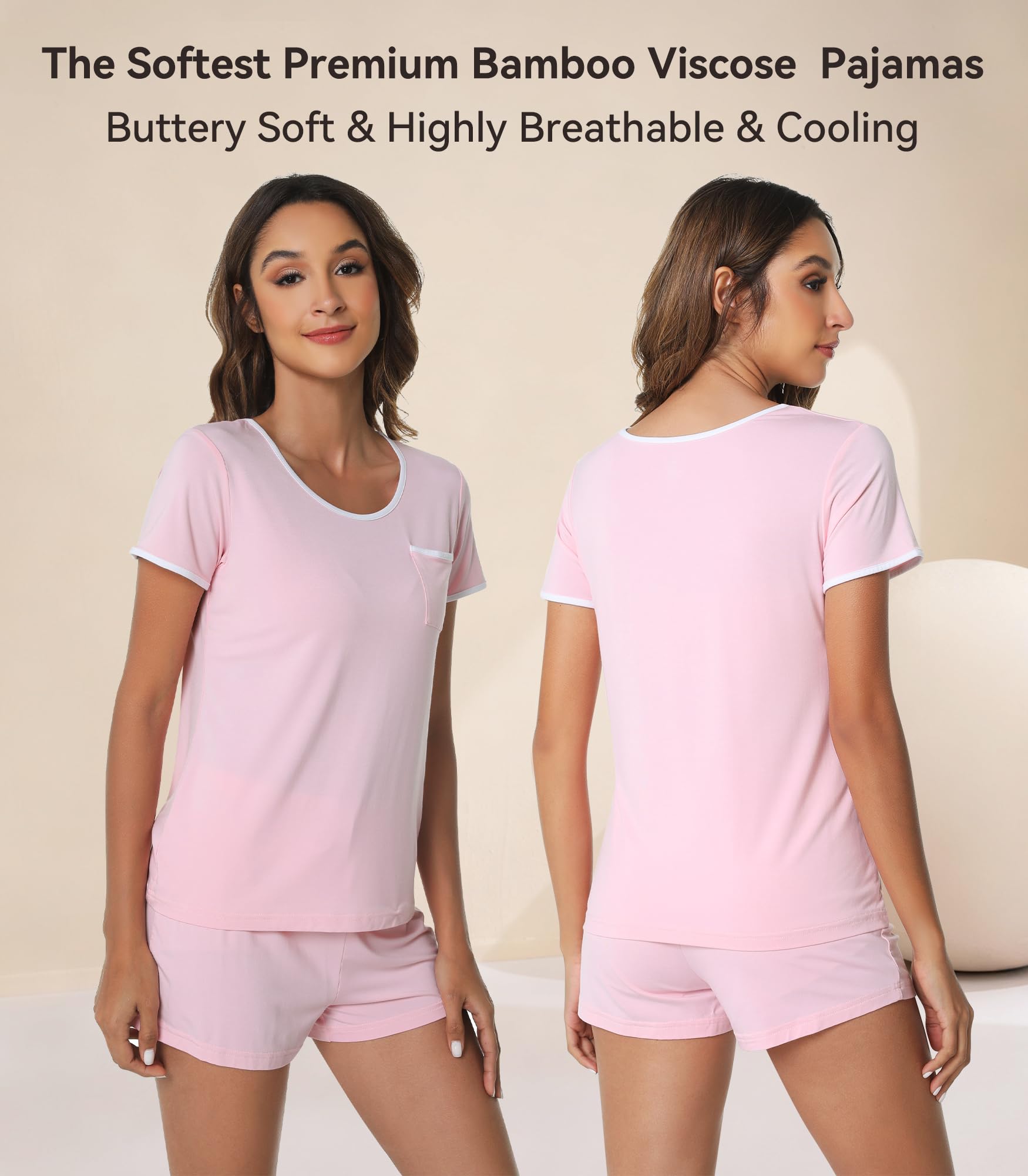 WiWi Womens Pajamas Set Soft Bamboo Pjs Nightwear Short Sleeve Top with Shorts Pajama Sets Plus Size Sleepwear S-4X
