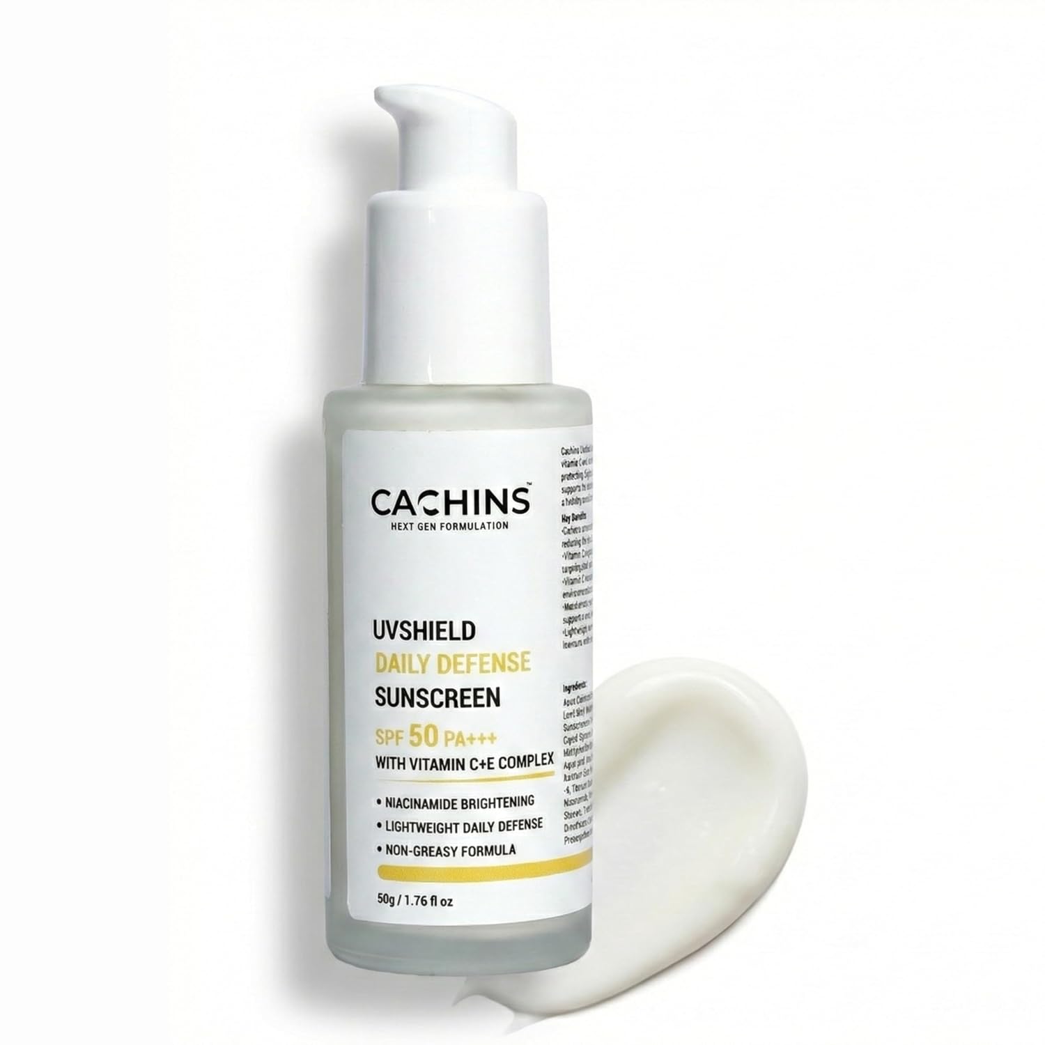 Cachins UVShield Daily Defense Sunscreen | SPF 50 PA+++ | Vitamin C + E Complex | Niacinamide Brightening | Lightweight & ...