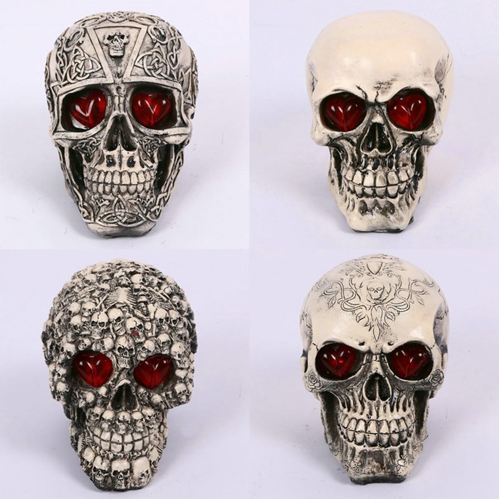 Luce LED a testa di teschio luminoso, decorazione teschio di Halloween, modello a testa di teschio in resina, con occhi luminosi a LED, per casa, bar, feste, decorazioni, gotico, Halloween