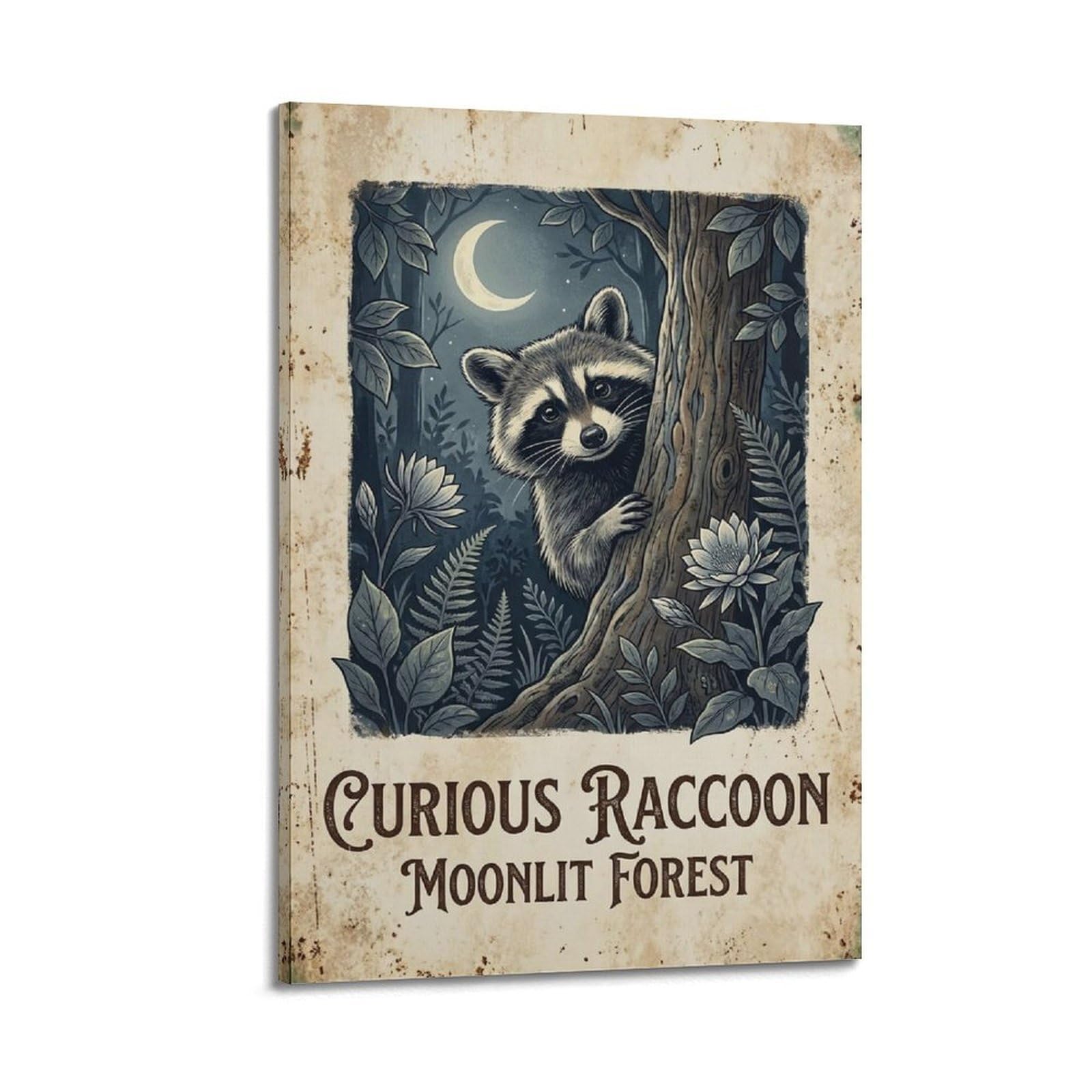 OKAHYS Raccoon Woodland Classic Poster Moonlit Forest Country Modern Decorative Canvas Prints - Ideal Wall Art for Family, Man Cave, Game Room, Boys & Girls Bedroom 20x30inch