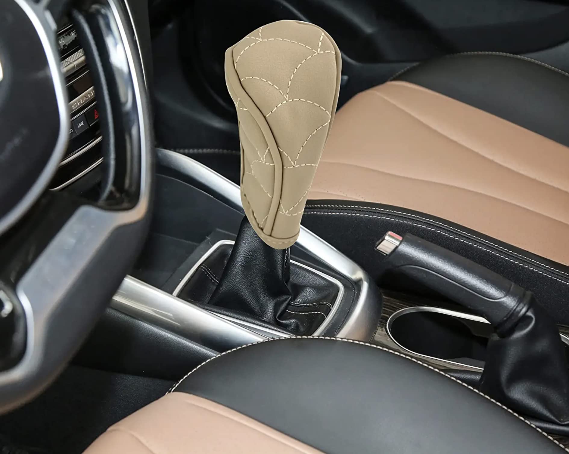 Automaze Faux Leather Manual Gear Shift Lever Anti-Slip Padded Knob Protective Cover for Manual Transmission Cars(Beige) - Image 3 thumbnail