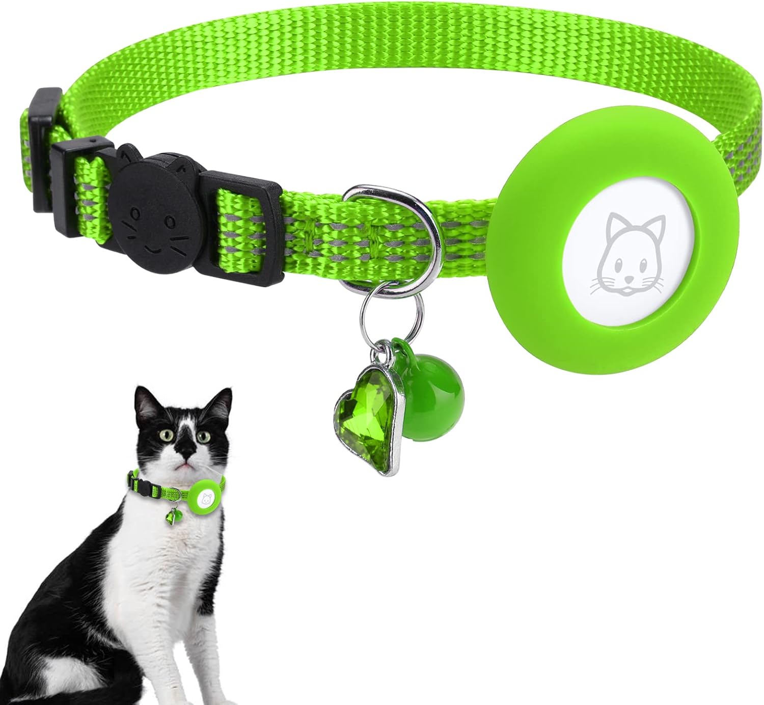 Airtag Cat Collar, Cute Reflective Air Tag Cat Collar with Bell and Breakaway Buckle & Stone, Cat Collar Compatible with Apple Airtag…
