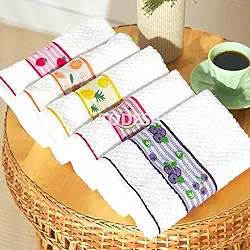 Kit 5 Pano de Prato Atoalhado para Cozinha e Copa 45x70 com Detalhes em Bordado – Qualidade Premium 100% Algodão