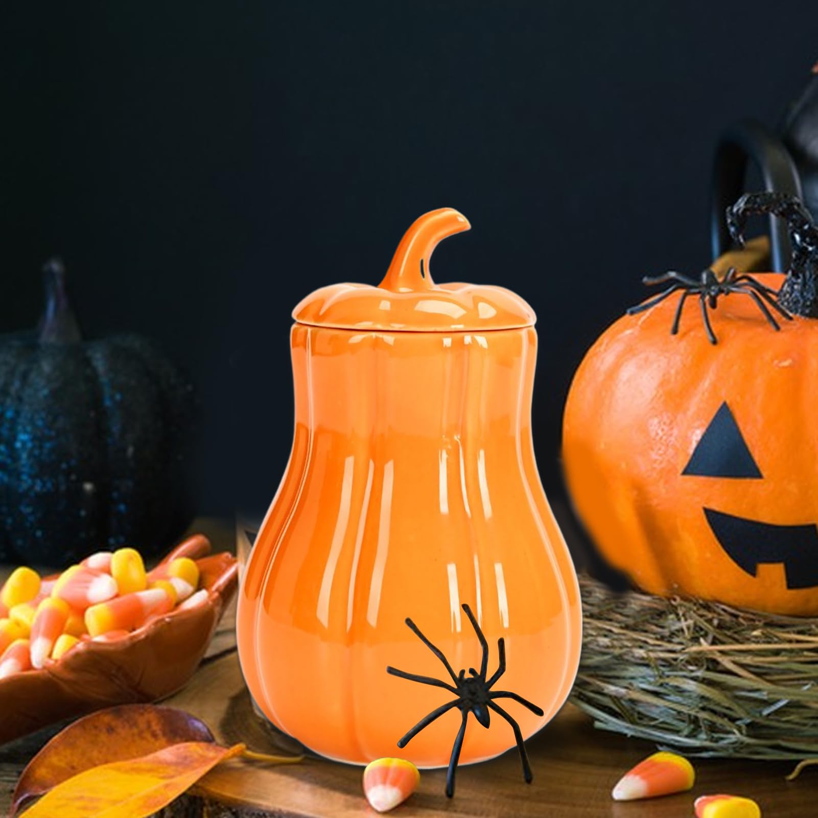 Pot à Bonbons En Céramique Citrouille Avec Couvercle - Déco Halloween Et Automne - Pour Thé, Épices, Rangement - 7