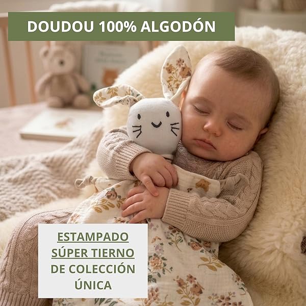 Manta Bebé Personalizada Nombre Bordado + Dou-Dou 100% Algodón - Fina y Ligera para Verano. Regalo Recién Nacido Niño Niña - Manta Suave y Peluche - Regalo Padres y Mamás Primerizas (Verde) - 5