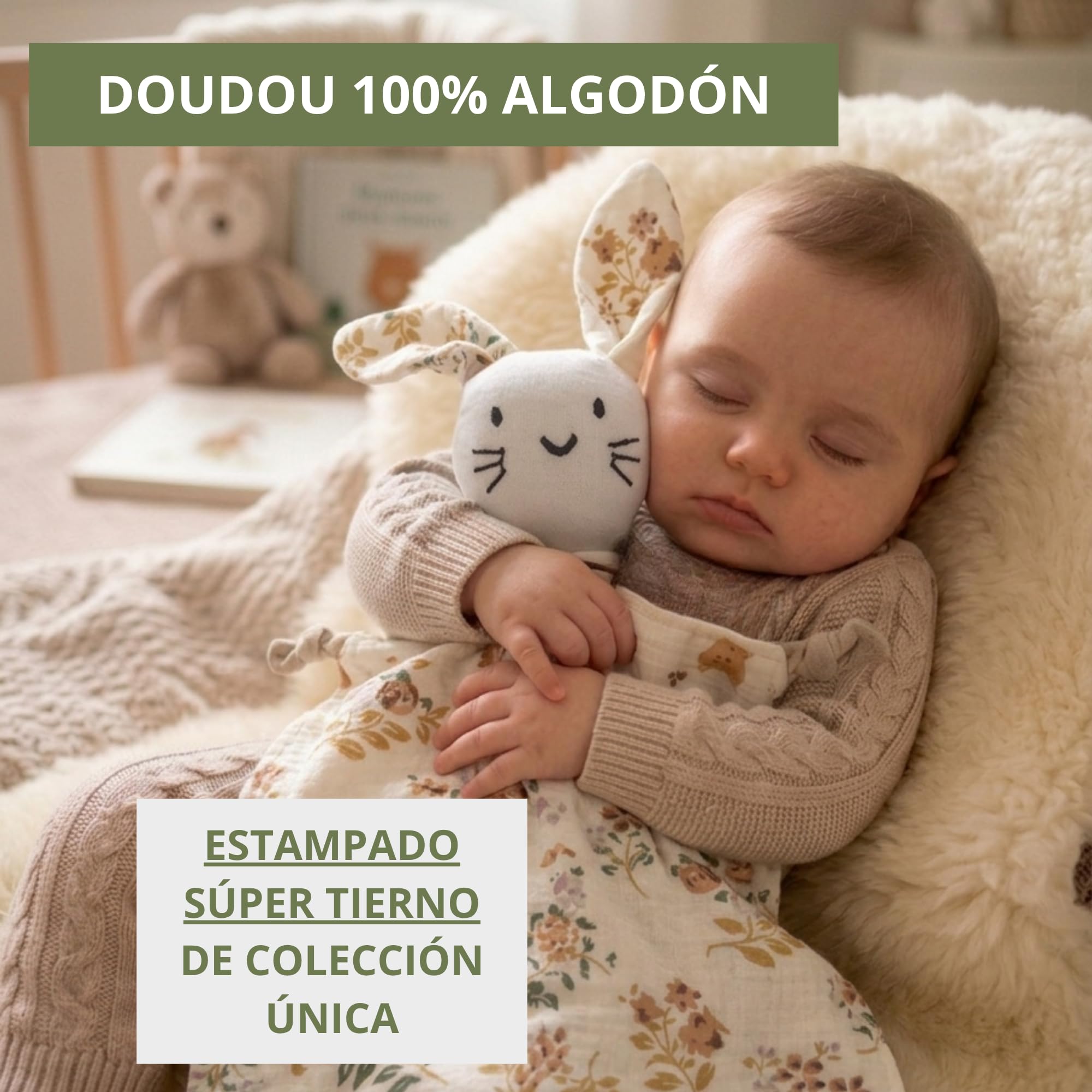 Manta Bebé Personalizada Nombre Bordado + Dou-Dou 100% Algodón - Fina y Ligera para Verano. Regalo Recién Nacido Niño Niña - Manta Suave y Peluche - Regalo Padres y Mamás Primerizas (Verde) — view 5