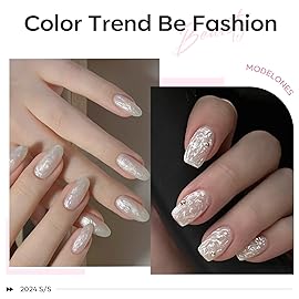 modelones Glitter Gel Nail Polish Pearlescent Gel Polish White Chrome Shimmer Nail Polish Iridescent Soak Off Led Mermaid Polish Swirl Shell Thread Effect Nail DIY 15 ML