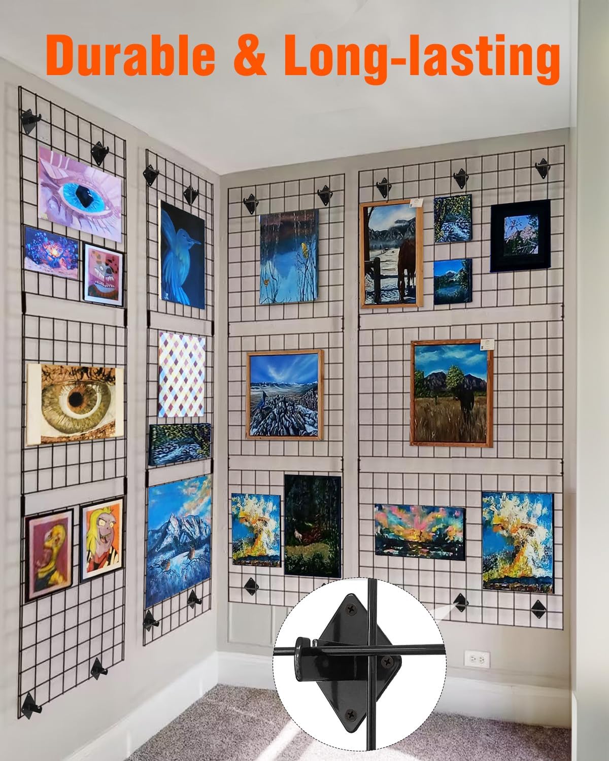 Gridwall Mount Brackets, 30 Pcs Wall Grid Panel Accessory with 150Pcs Wall Mount Screws and 4 Pcs S Hooks for Wire Wall Grid Clothing Store Cloakroom Retail Display Wall Organization., Black