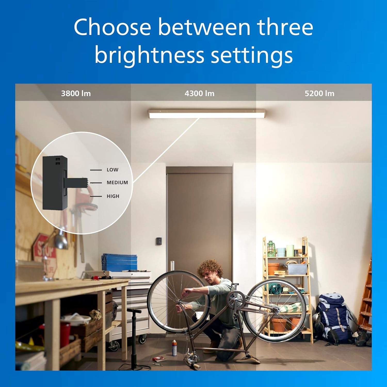 Philips LED 2-Pack 4FT High Brightness Utility Garage Shop Batten Strip Fixture, Hardwired, 3800/4300/5200lm, CCT 3500/4000/5000K, 50,000 Hours, Damp Rated, 120-277V - Basement Ceiling Undercabinet