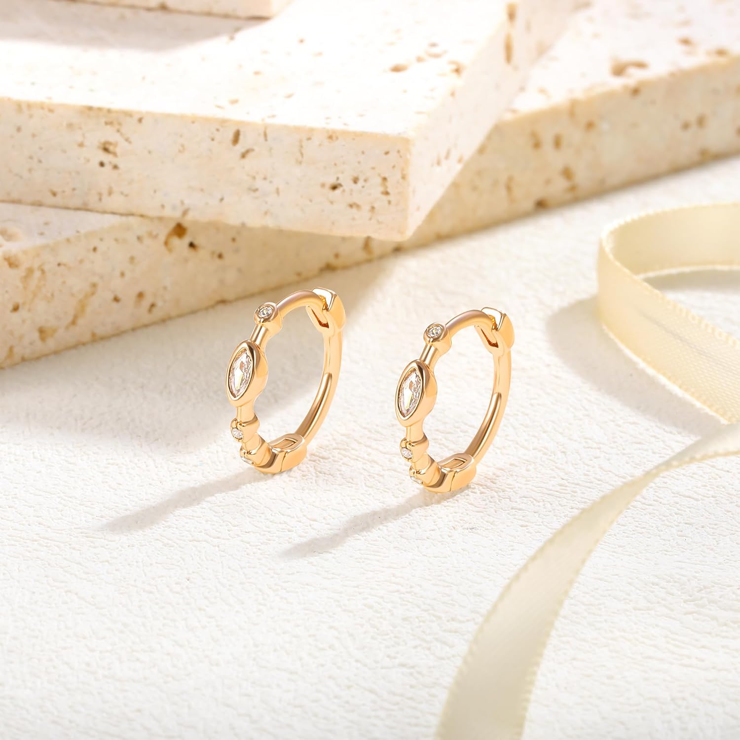 MDFUN Gold Hoop Earrings Set for Women Trendy 14K Gold Plated Hypoallergenic Huggie Hoop Earring Stacks for Multiple Piercing - Image 7