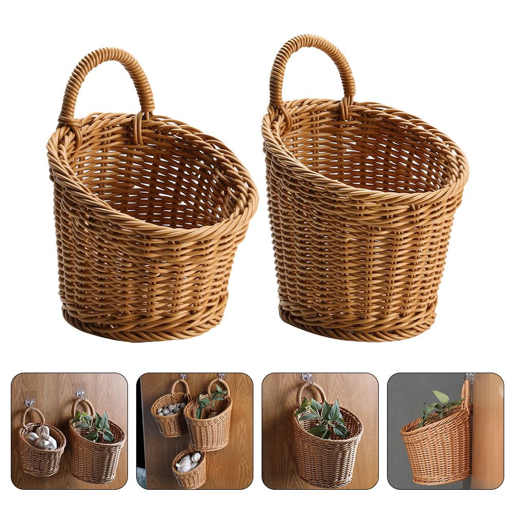 PRETYZOOM Cestino Portaoggetti Sospeso Da Parete Per Cucina 2 Pezzi Cestini Intrecciati in Plastica Per Conservare Aglio Cipolla E Design Salvaspazio Ed Elegante