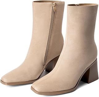 DREAM PAIRS Women's Square Toe Ankle Boots | Block Heel Dress Booties, Side Zipper Vintage Leather Fashion Boots for Wedding Party Office Daily Wear