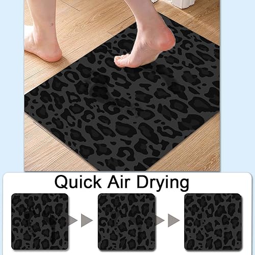 Miniatura 5 de Yesad Alfombra de baño diseño de leopardo negro antideslizante de secado rápido súper absorbente delgada apta para debajo de la puerta lavable