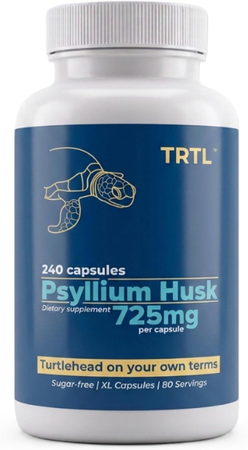 TRTL Psyllium Husk Capsules – 240ct | Fiber Supplement for Gut Health Support & Digestive Regularity | Packaged & Tested in USA, Non-GMO | 2.2g Fiber per Serving