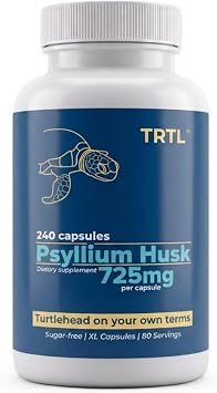 TRTL Psyllium Husk Capsules 240ct | Fiber Supplement for Gut Health Support & Digestive Regularity | Packaged & Tested in USA, Non-GMO | 2.2g Fiber per Serving