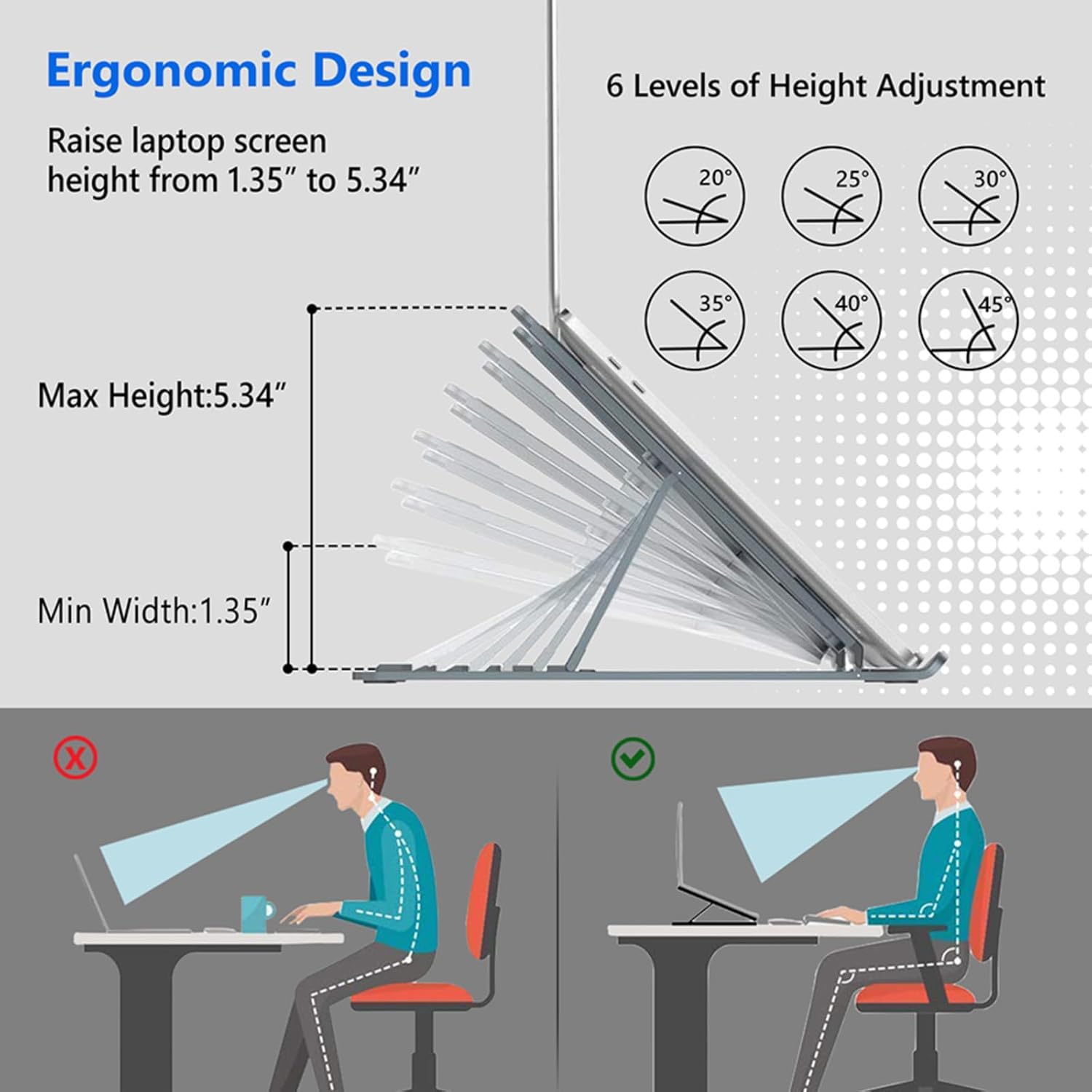 URBAN KINGS Height Adjustable Laptop Stand for Desk, Portable Laptop Holder, Foldable Notebook Stand 26