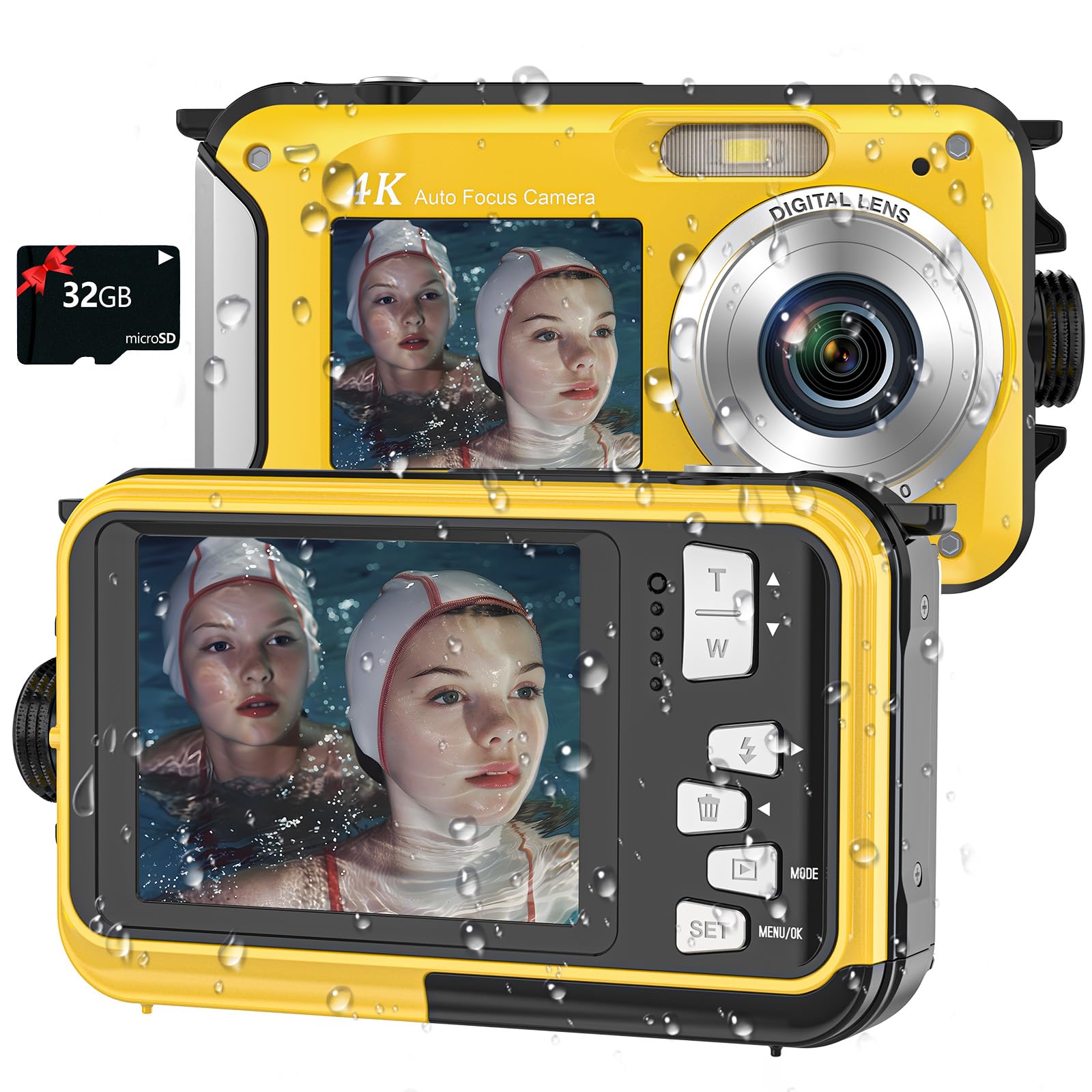 Digitalkamera, Yixinxin 4K Unterwasserkamera, 64MP Autofokus 16FT Digitalkamera wasserdichte mit 32GB Karte, Dual-Screen Selfie 1250mAh Batterie, 16X schwimmfähig Digital für Schnorcheln