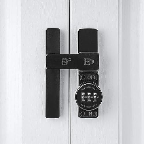 Miniatura 4 de Paquete de 2 cerraduras negras para puerta de granero de 180 grados, cerradura mecánica de contraseña, pestillo abatible con combinación, contraseña