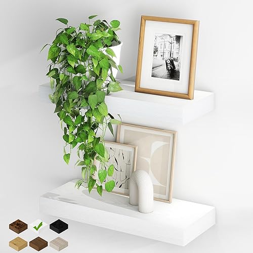 Miniatura 29 de Fun Memories - Estantes flotantes para pared, juego de 2 estantes flotantes de 20 pulgadas, estante colgante con soportes invisibles, estantes de