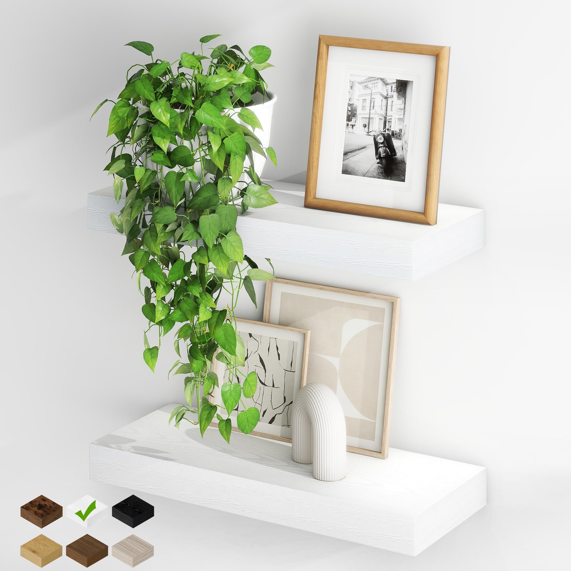 Fun Memories Floating Shelves for Wall, 20Inch Floating Shelves Set of 2, Hanging Shelf with Invisible Brackets, Wood Shelves for Living Room, Bedroom