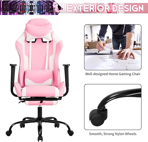 Miniatura 88 de Silla ergonómica para juegos de PC, silla de oficina para computadora, silla giratoria ajustable para videojuegos, silla de carreras con soporte