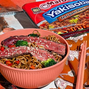 Maruchan Yakisoba, Teriyaki Beef Flavor Stir-Fried Japanese Instant Ramen Noodles, High Protein Microwavable Meal 4 Oz. (8 Pack)
