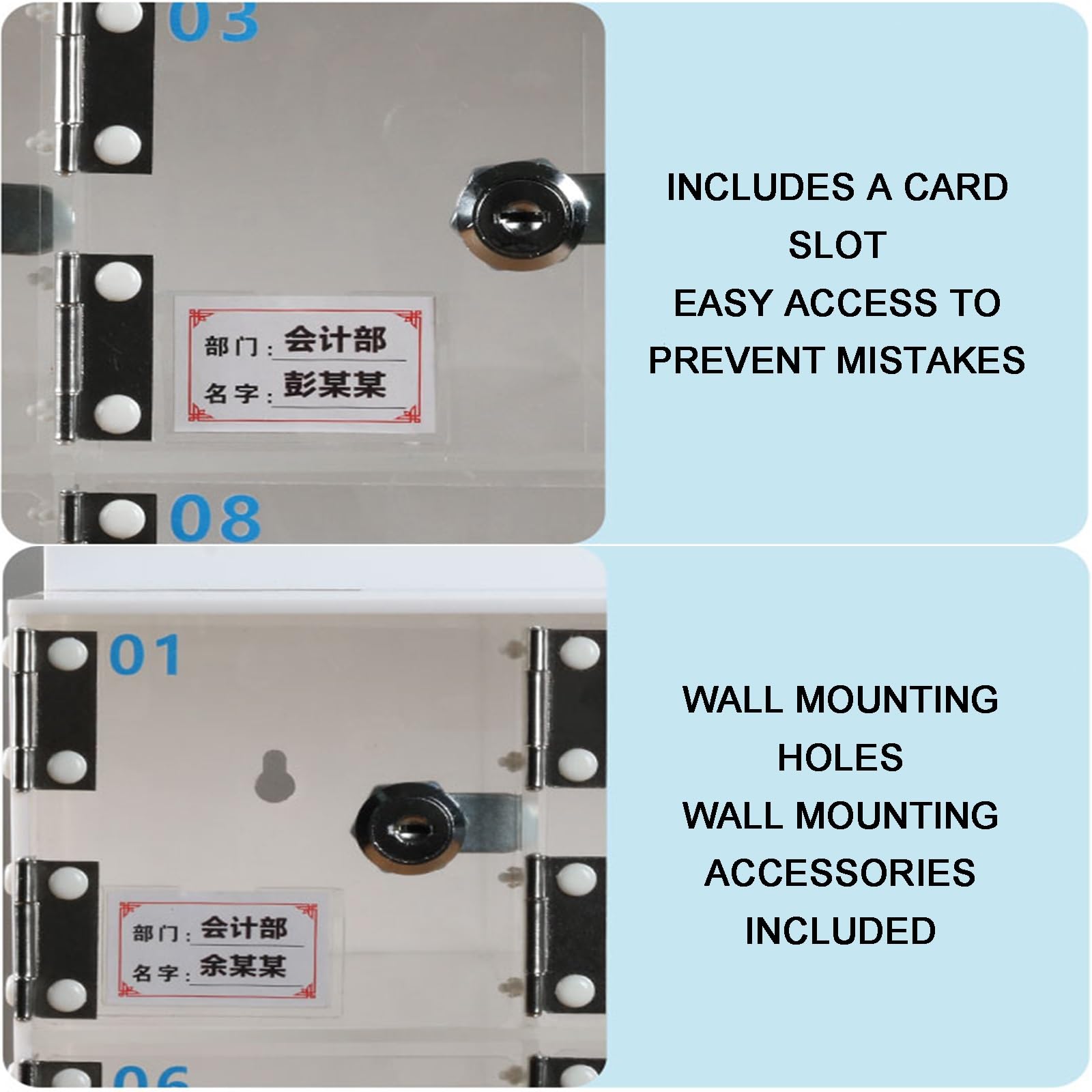 Armadietto a Muro per cellulari con 6 Scomparti in Acrilico con Serratura e Chiave, Ideale per aule, uffici e scuole: Una Soluzione sicura per la Custodia di dispositivi elettronici per Stud
