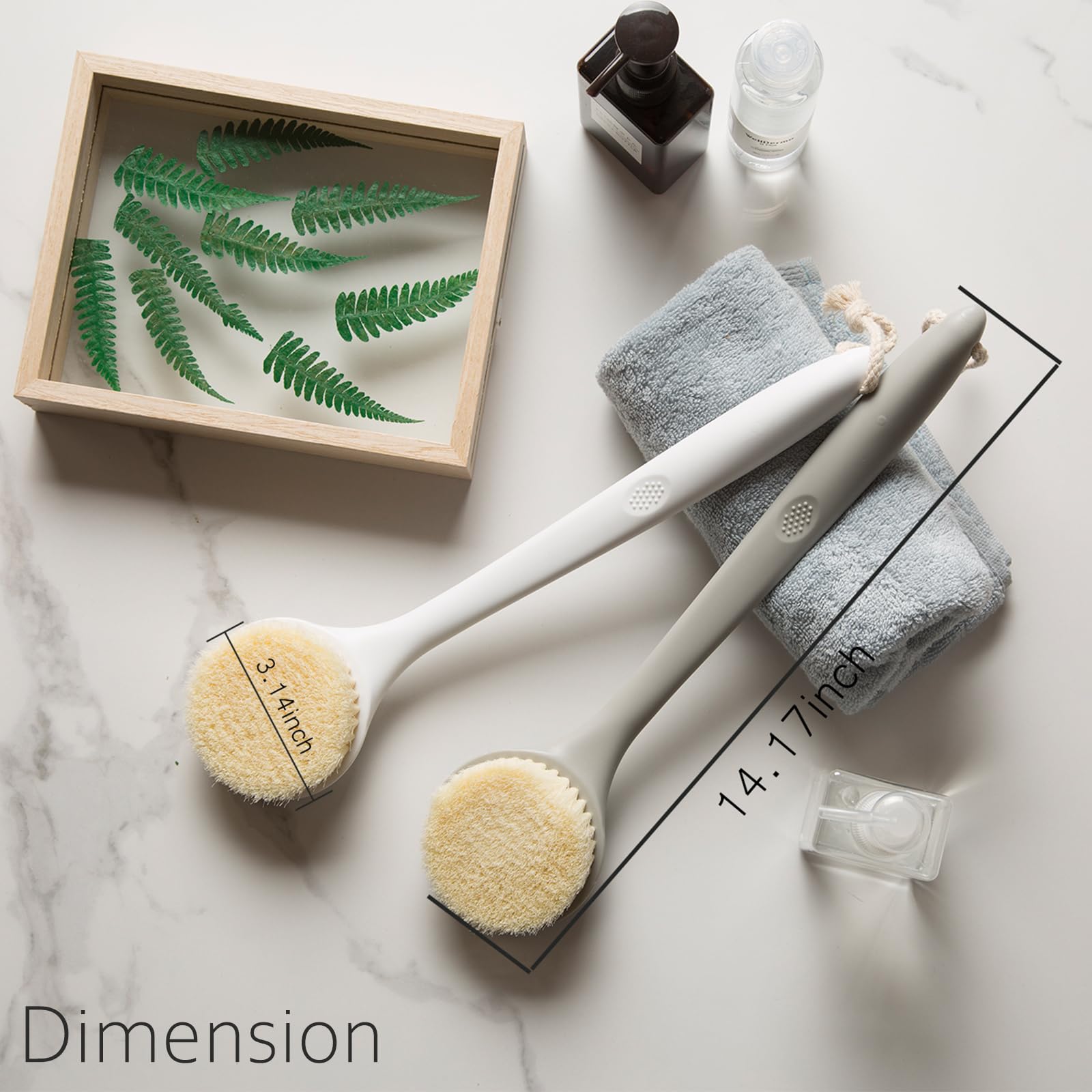 2 Stück Duschbürste für Rücken, 35,6 cm Körperbürste mit langem Griff, Rückenschrubber, weiche Borsten, Duschbürste für Männer und Frauen, Badeschrubber mit Kopfhautmassagegerät, Shampoo-Bürste und