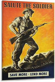 Vintage Patriotic Poster Salute The Soldier Save More·lend More Canvas Painting Posters And Prints Wall Art for Living Room Bedroom Decor 12x18inch(30x45cm)