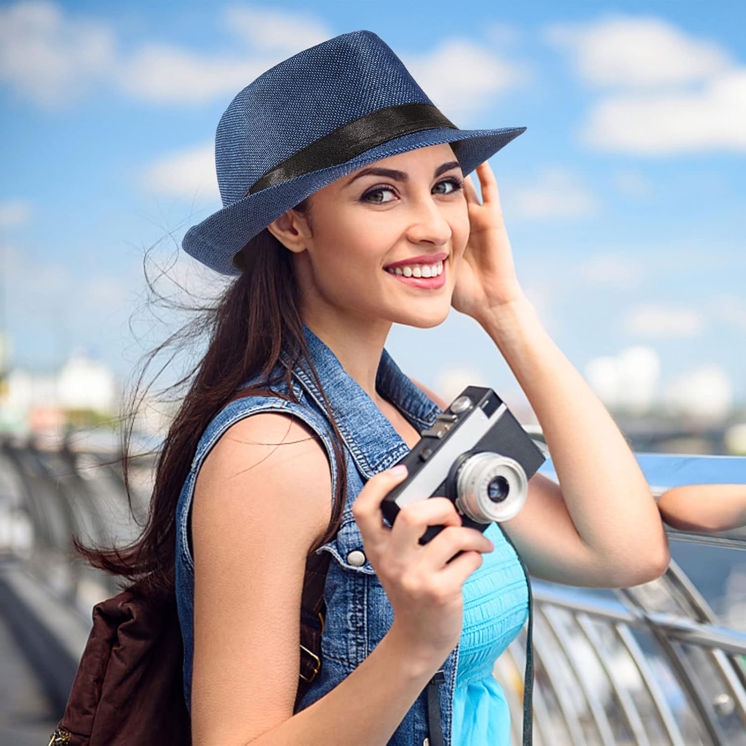 Ultrafun 5 Pack Short Brim Fedora Classic Summer Beach Sun Hat Panama Cap for Men Women at  Women’s Clothing store