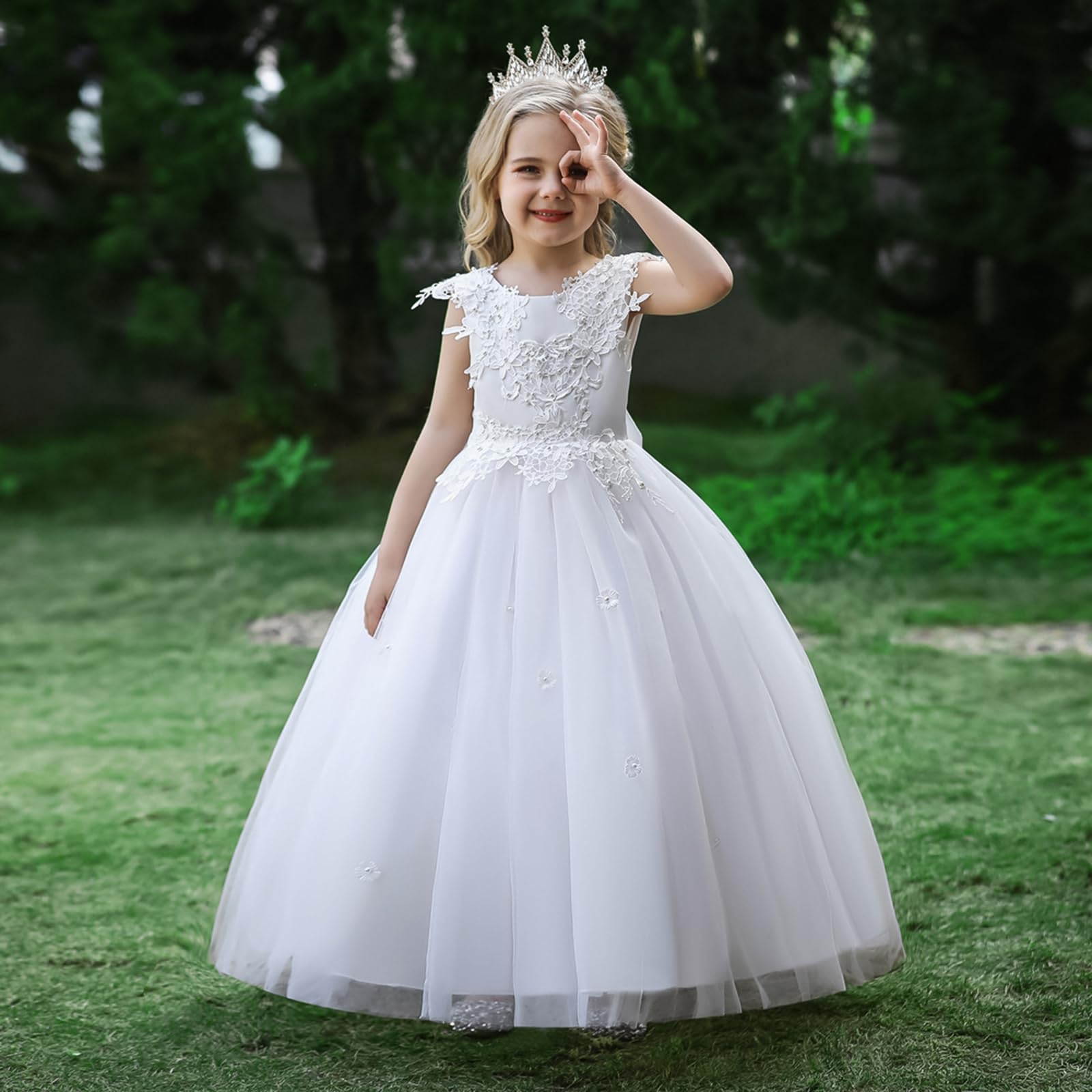 LOLANTA Festliches Kleid Mädchen, Prinzessin Kleider Mädchen Hochzeit Partykleid, Elegant Langes Abendkleid Kommunikation Spitze Tüllkleid für Kinder Rosa/Weiß/Blau