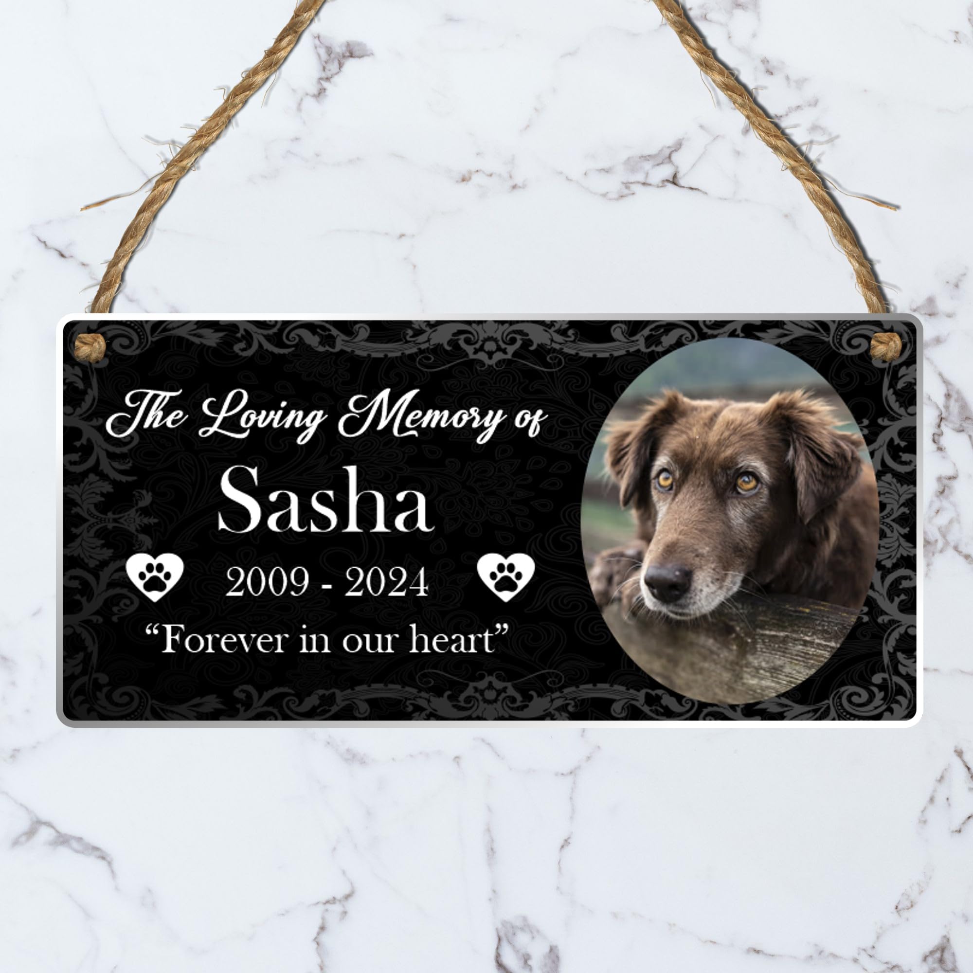 Personalised Pet Photo Plaque - 'The Loving Memory of...' Memorial Hanging Sign, Perfect for Dogs, Cats, Horses, Rabbits & More (Acrylic Indoor & Outdoor Use 19cm x 9cm, Black)