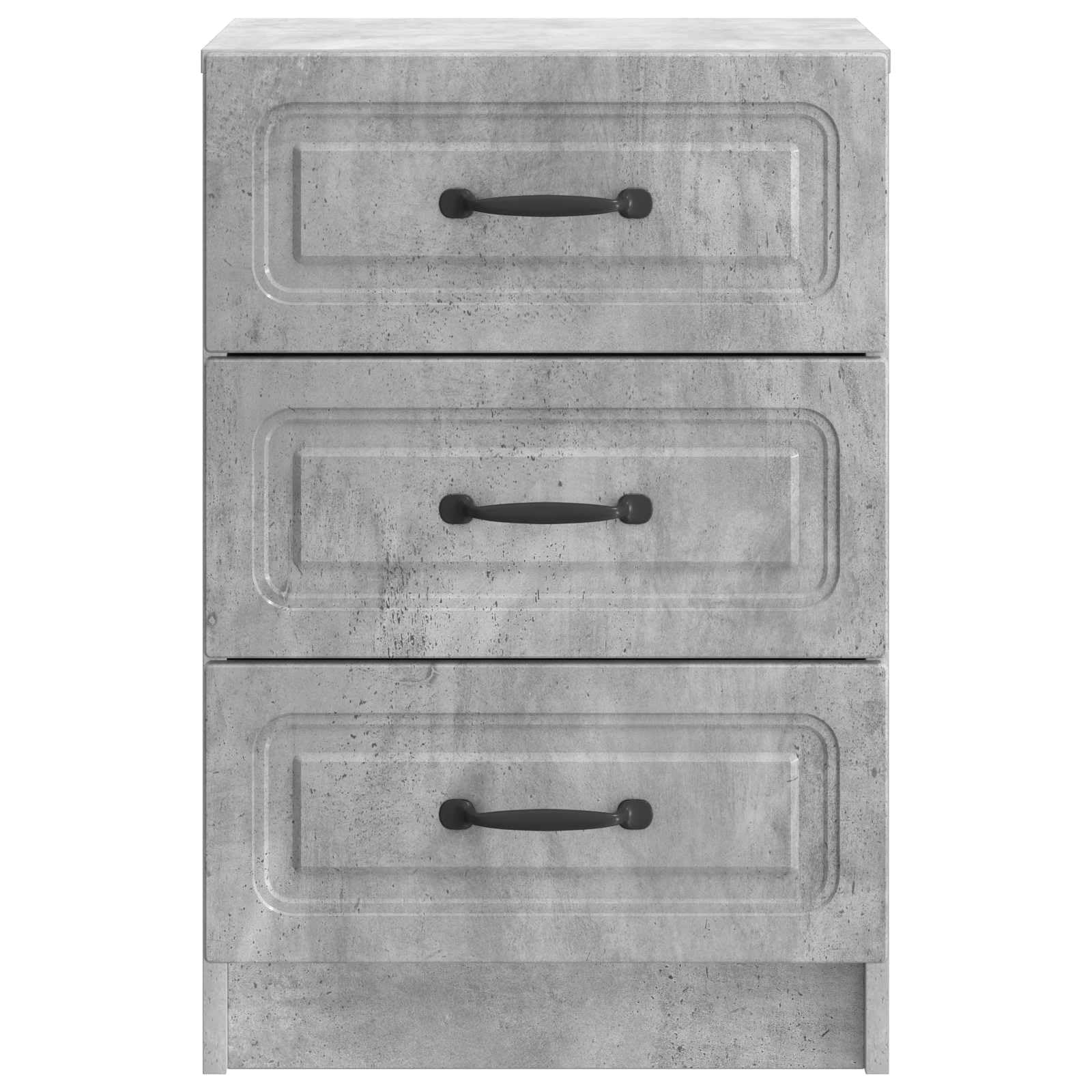 Générique Vintage szafka nocna z szufladą szary beton 43 x 41 x 63,5 cm, designerski drewniany stolik nocny z czarnymi uchwytami barowymi, przestronny schowek do nowoczesnej sypialni