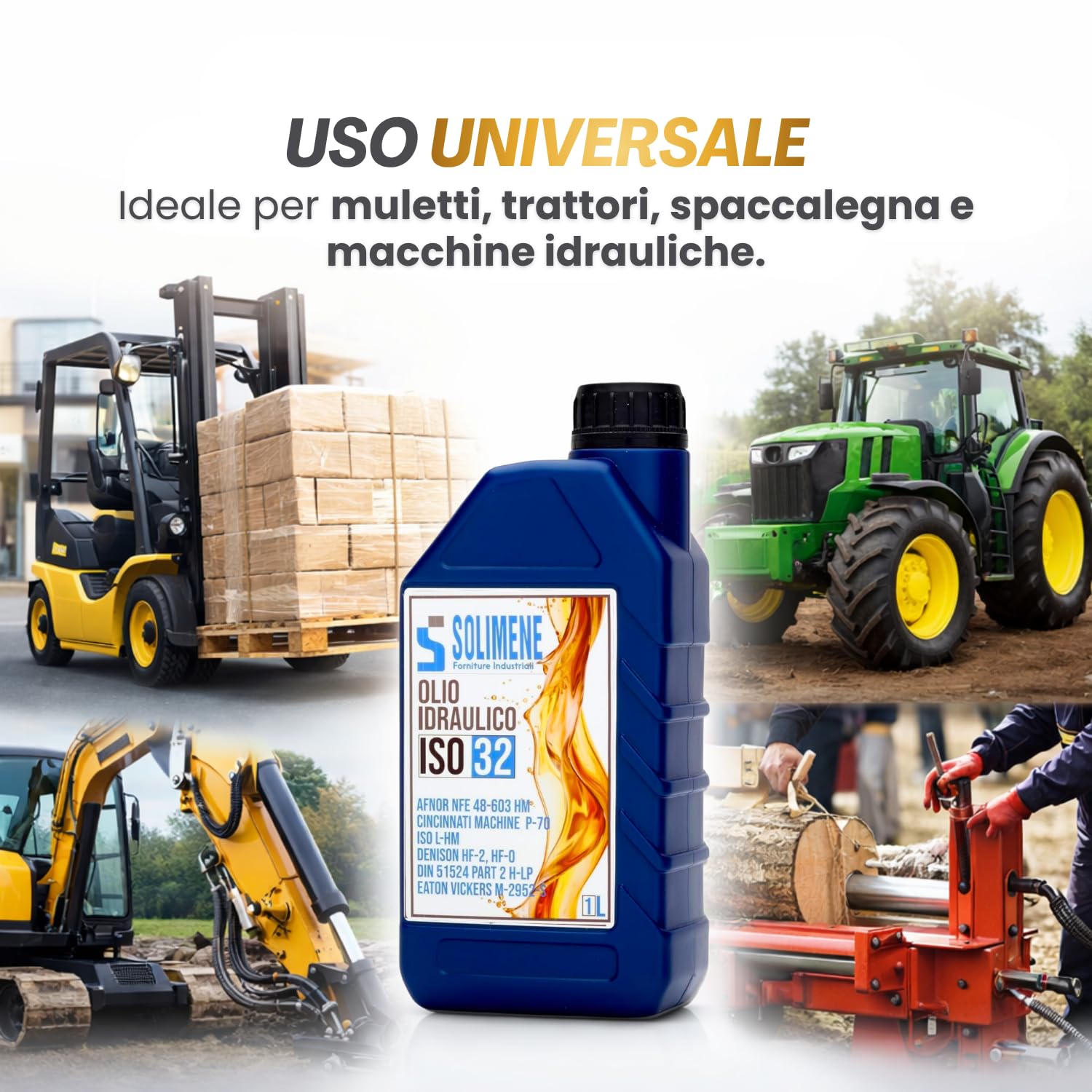 Olio Idraulico ISO VG 32 HLP 1L – Hydraulic Oil Anti-Usura e Anti-Schiuma per Muletti, Trattori, Spaccalegna, Transpallet e Pompe Idrauliche – DIN 51524 Parte 2 (ISO L-HM)