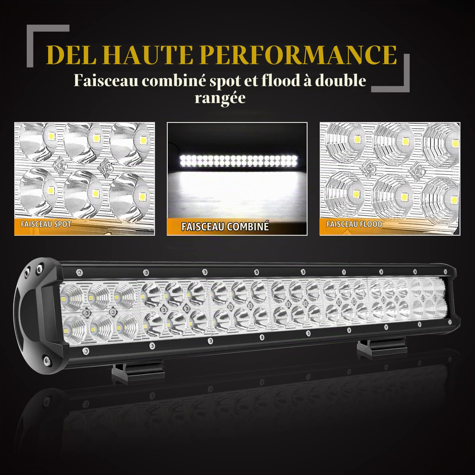 RIGIDON 59 cm 144W Barre Led avec 59 cm Support de Plaque, 12V Faisceau Kit
