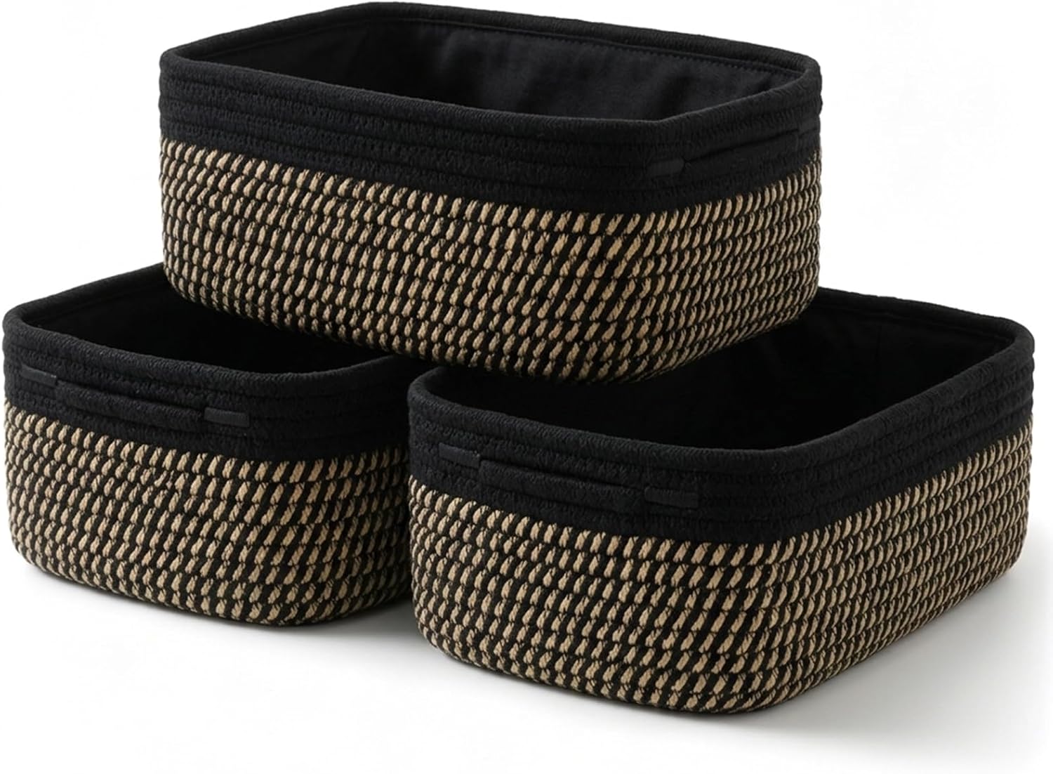 Pack of 3 Storage Baskets, Braided Storage Basket as a Gift, Braided Baskets for Organising the Children's Room, 30 x 20 x 11 cm (Black Stripes)