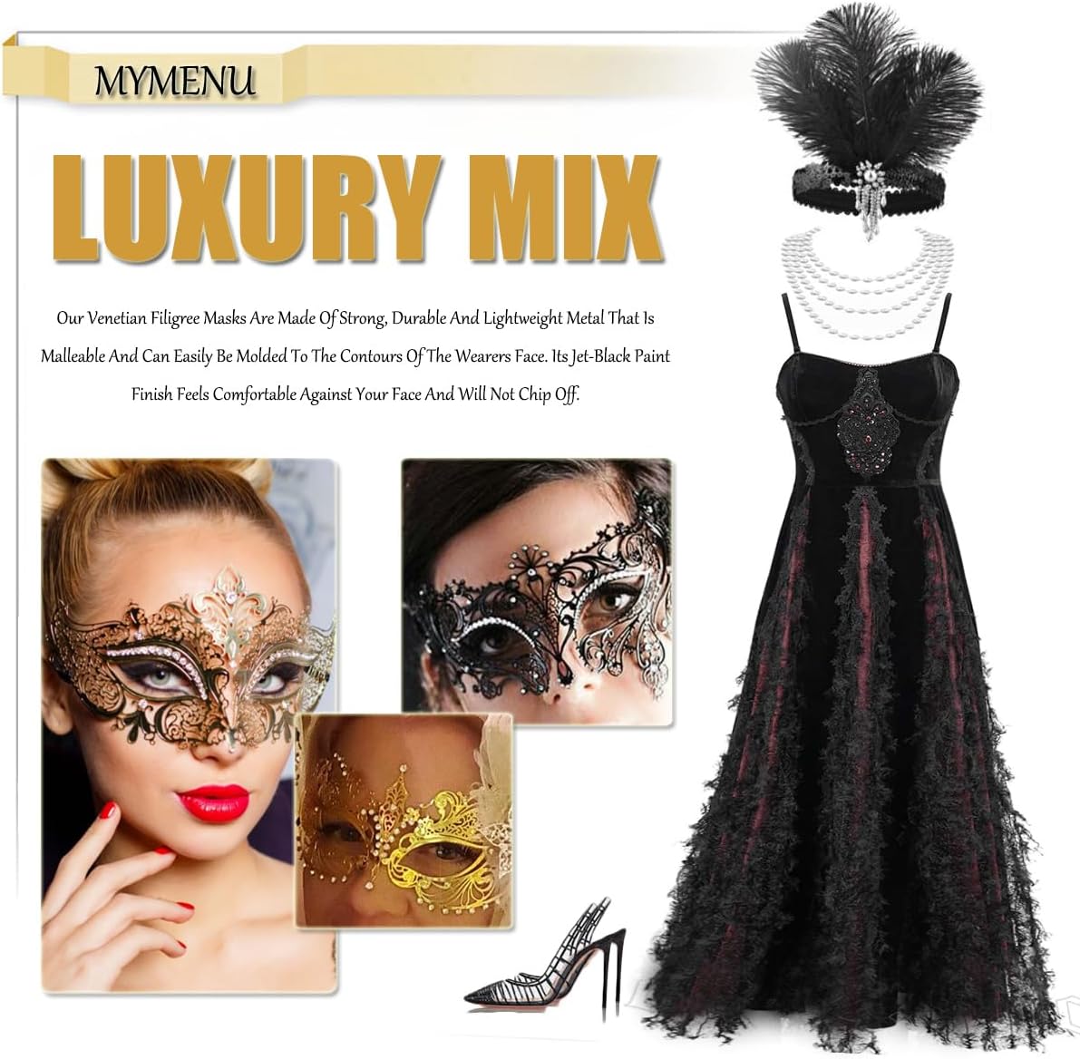 MYMENU Masquerade Mask for Women Shiny Rhinestone Metal Mask Venetian Mask for Party Prom Ball - Image 6