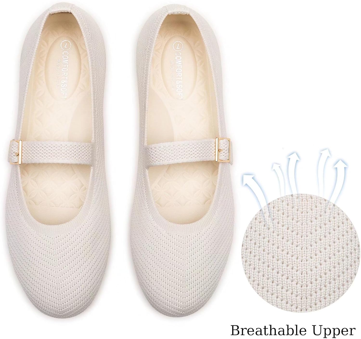 Frank Mully Women's Mary Jane Flats Comfortable Dressy Ballet Flats Casual Round Toe Slip On Washable Knitted Fabric Office Work Woman Shoes - Image 3