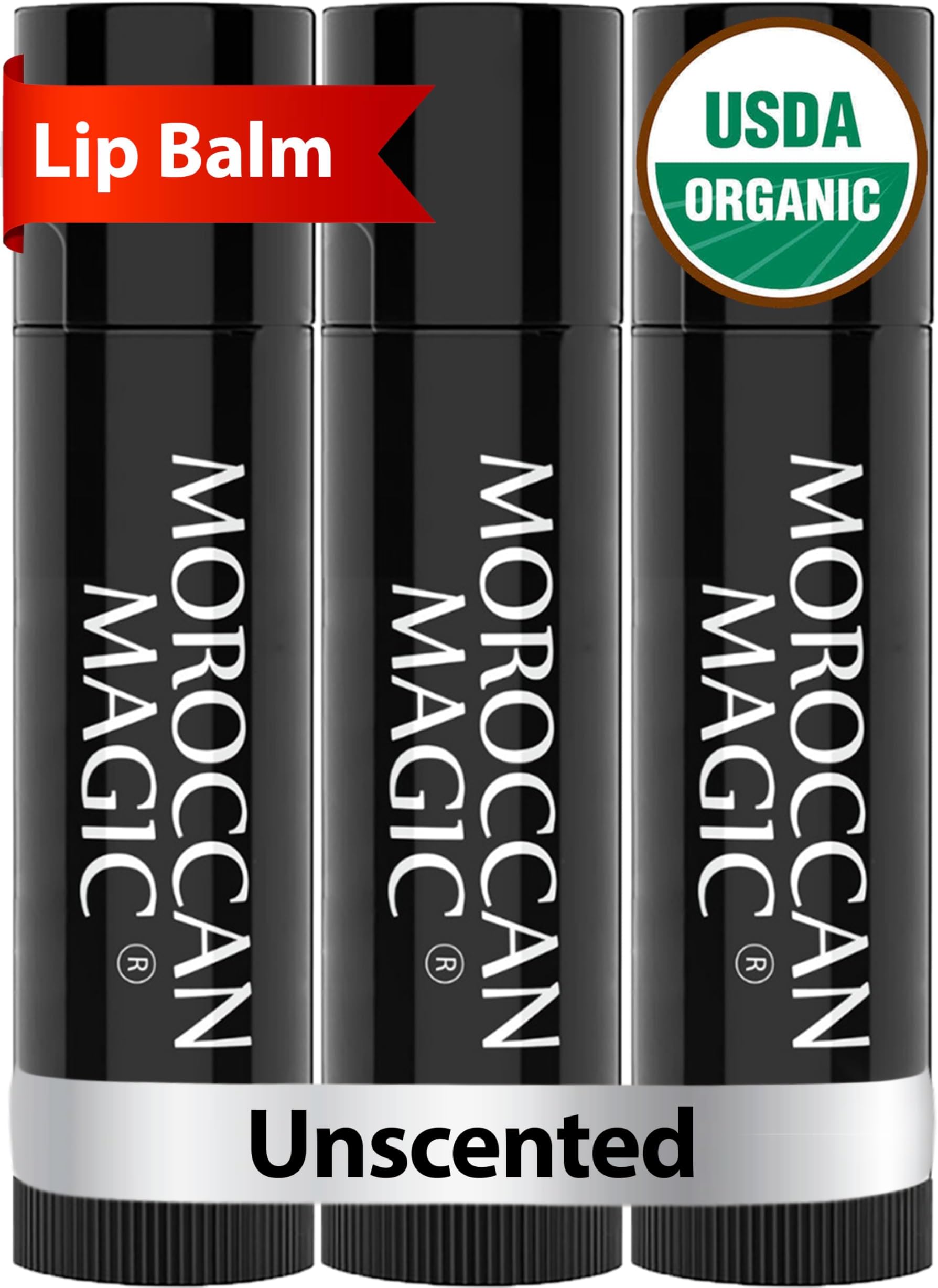 Organic Unscented Lip Balm 3 Pack | Ultra-Hydrating Argan Oil Lip Moisturizer + Vitamin E | Natural Chapstick for Dry Lips | Smooth, Non-Toxic | Organic Lip Balm