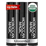 Moroccan Magic Organic Unscented Lip Balm 3 Pack | Ultra-Hydrating Argan Oil Lip Moisturizer + Vitamin E | Natural Chapstick for Dry Lips | Smooth, Non-Toxic | Organic Lip Balm