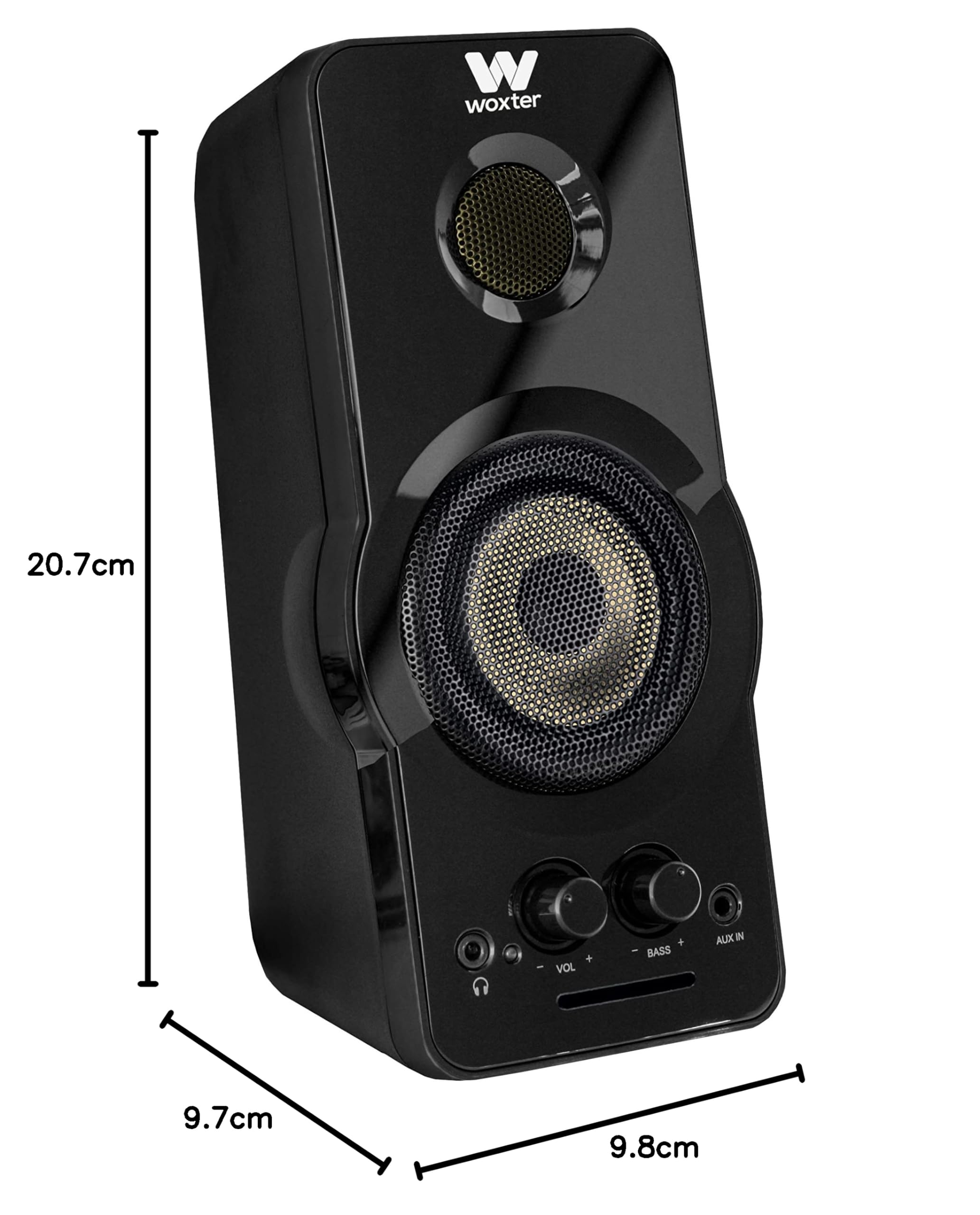 Woxter Big Bass 95 RGB - Altavoces Multimedia Estéreo, 20W, Potentes, conexión 3,5mm, iluminación RGB, Botones y Conexiones AUX y Cascos en Parte Frontal, PC/Smartphones y videoconsolas