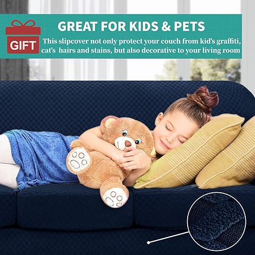 Miniatura 3 de YEMYHOM  Juego de 4 fundas a cuadros para sofá de 3 cojines, gruesas y elásticas, protegen de perros y mascotas, para la sala y los muebles (azul