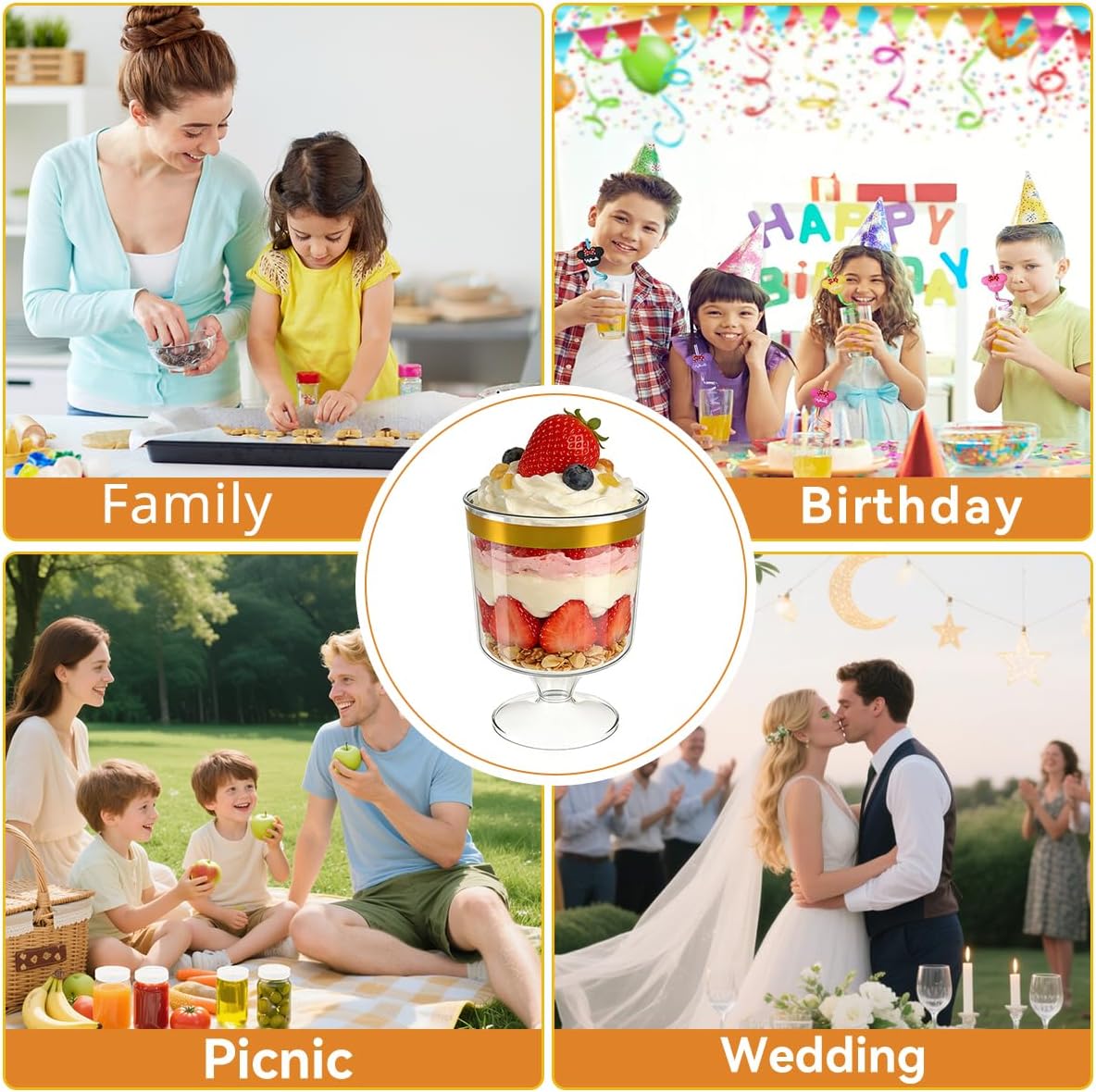 120Pcs Dessert Cups with Golden Spoon,5Oz Clear Plastic Parfait Cups,Mini Appetizer Cups Disposable Shooter Cups for Pudding Ice Cream Mousse Cake Birthday Party Events Supplies