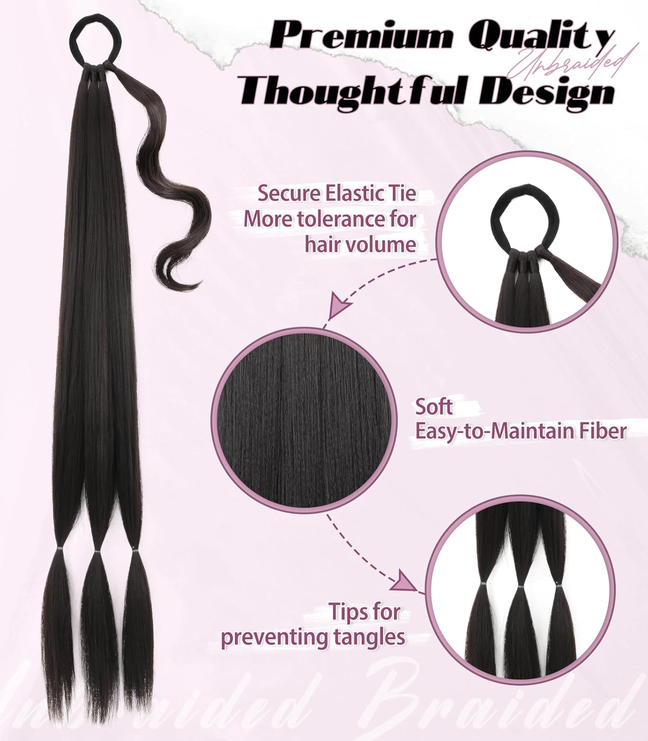 2PCS Long Braided Ponytail Extension with Hair Tie Fluffy Wrap Around DIY Hairpiece Heat Resistant Synthetic Natural Soft Lightweight Ponytail Extension for Women Weddings Parties and Festivals