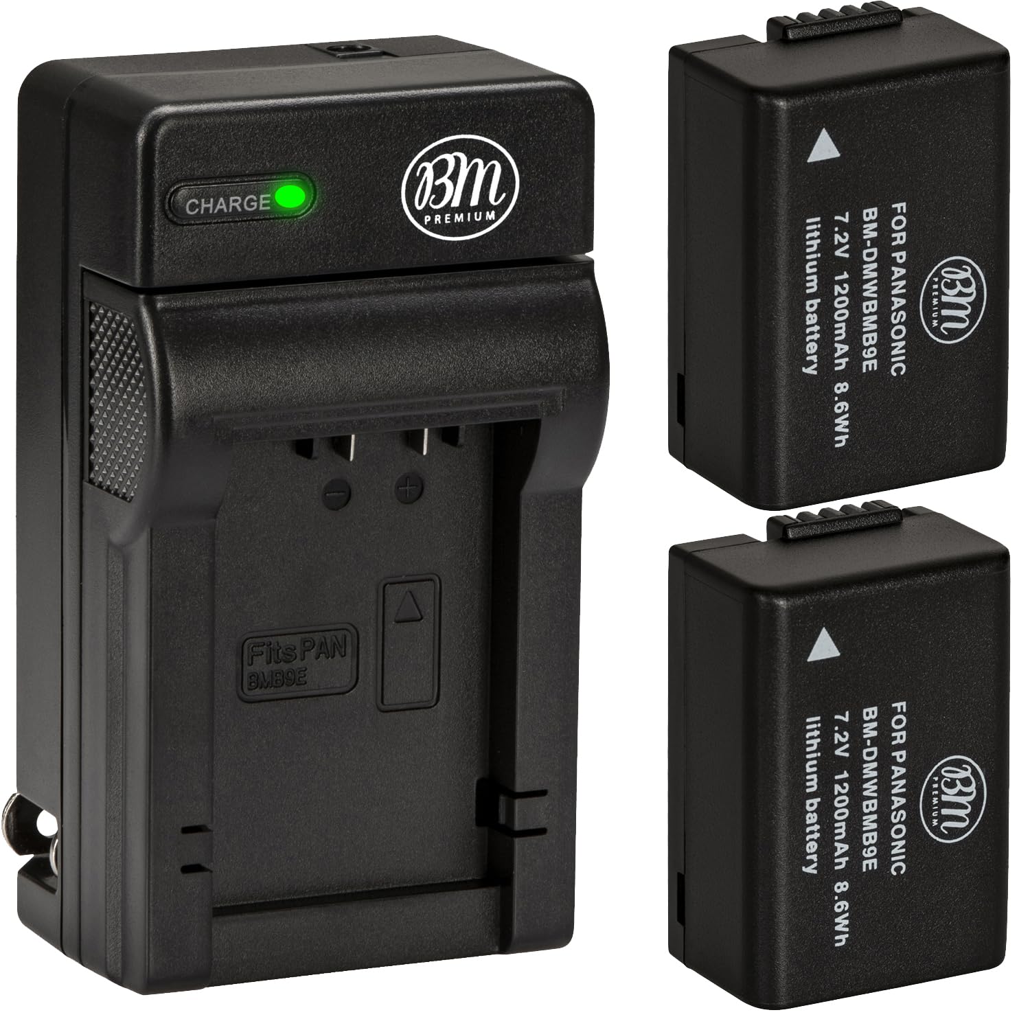 BM Premium 2 Pack of DMW-BMB9 Batteries and Battery Charger for Panasonic Lumix DC-FZ80, DC-FZ80D, DMC-FZ40K, DMC-FZ45K, DMC-FZ47K, DMC-FZ48K, DMC-FZ60, DMC-FZ70, DMC-FZ100, DMC-FZ150 Cameras