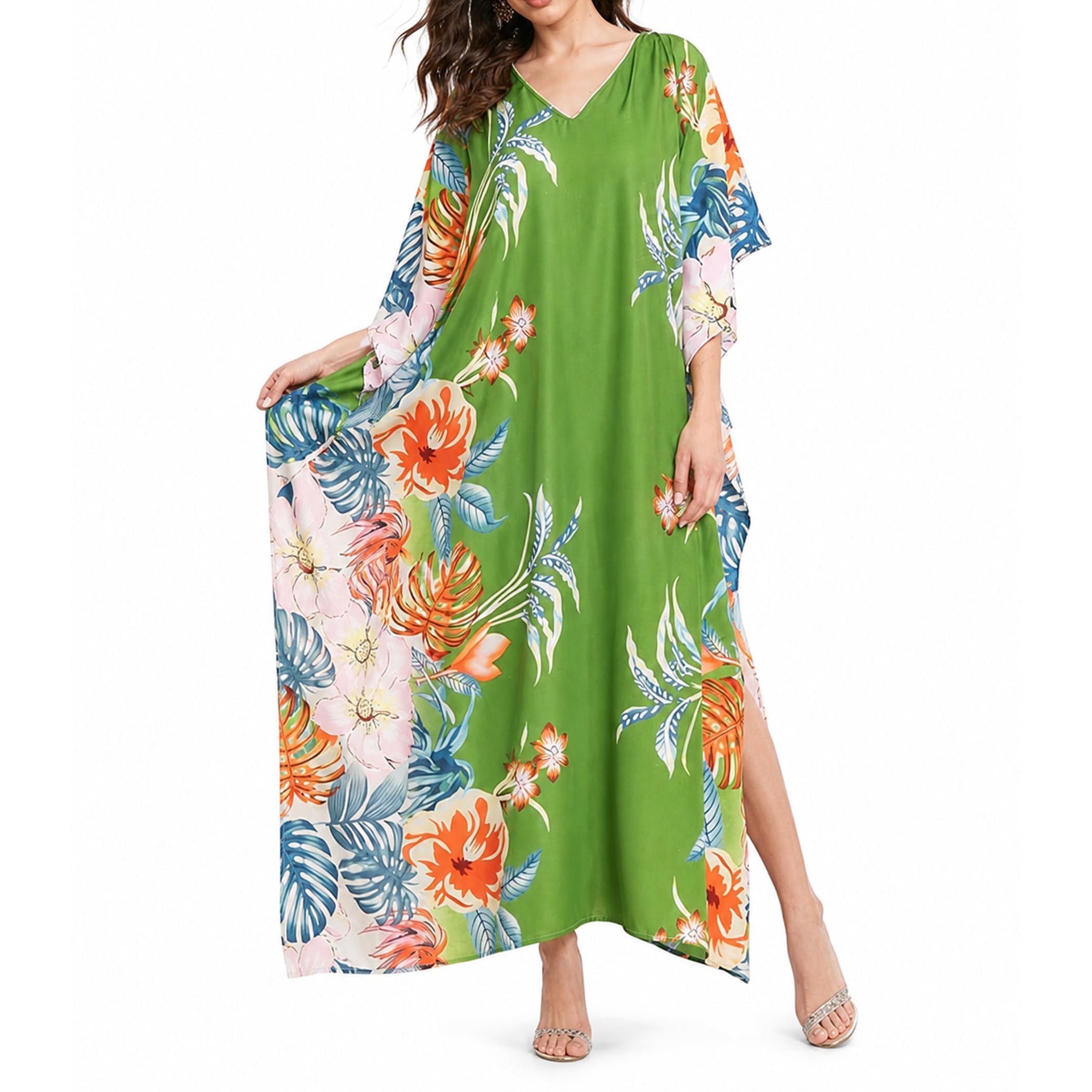 Oussum Gypsie BLU - Vestido Largo caftán de poliéster para Mujer, Talla Grande, Vestido Casual para Fiesta en la Playa