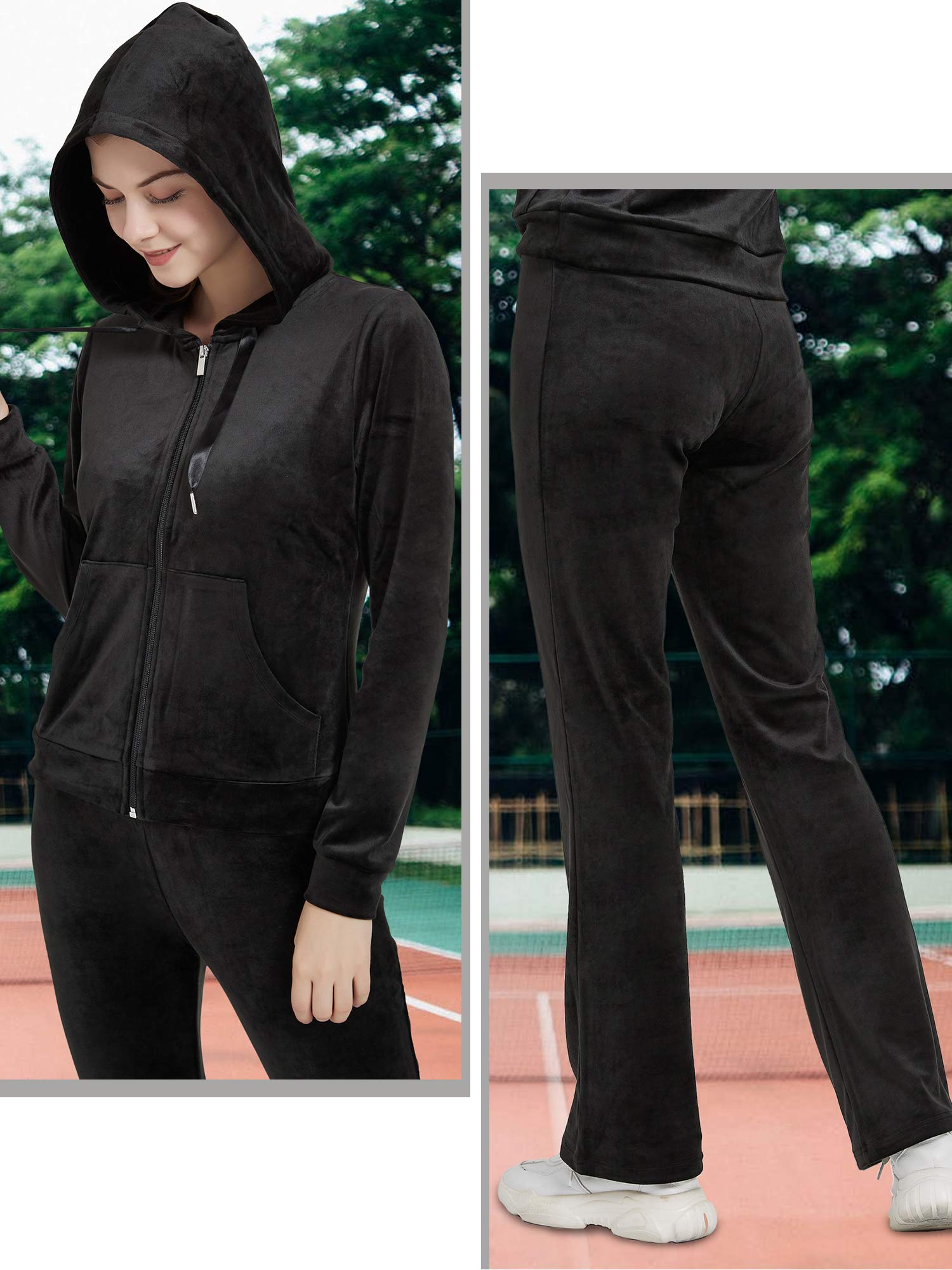 Woolicity Tuta Sportiva Donna in Velluto Completi Felpa con Cappuccio Pantaloni Jogging Invernale Passeggiata Casual Pigiama Ginnastica
