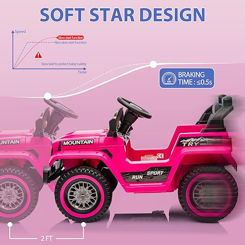 Miniatura 4 de Hetoy Camión de paseo para niños, auto eléctrico con batería de 12 V con control remoto para padres, suspensión de resorte, 3 velocidades, luces